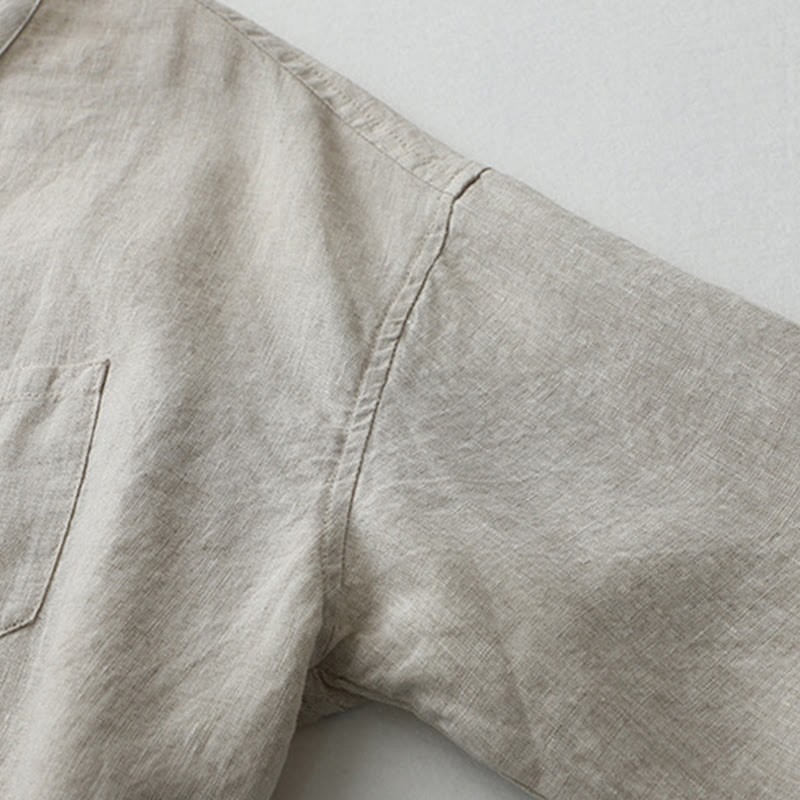Solid Color Button Three Quarter Sleeve Cotton Linen Shirt
