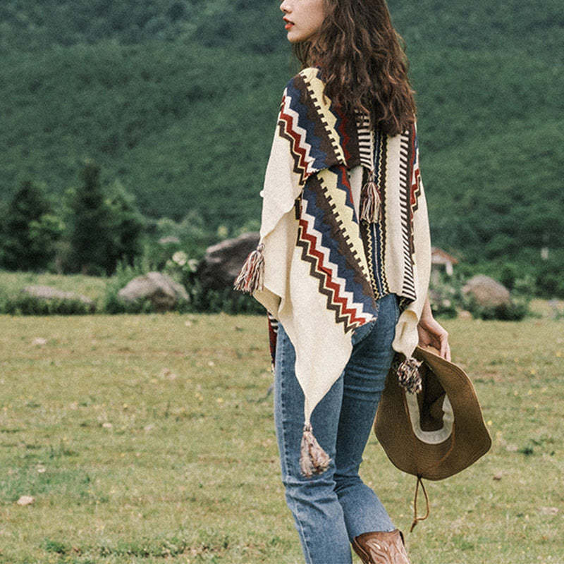 Tibetan Colorful Striped Shawl Tassels Cozy Warm Travel Scarf Wrap