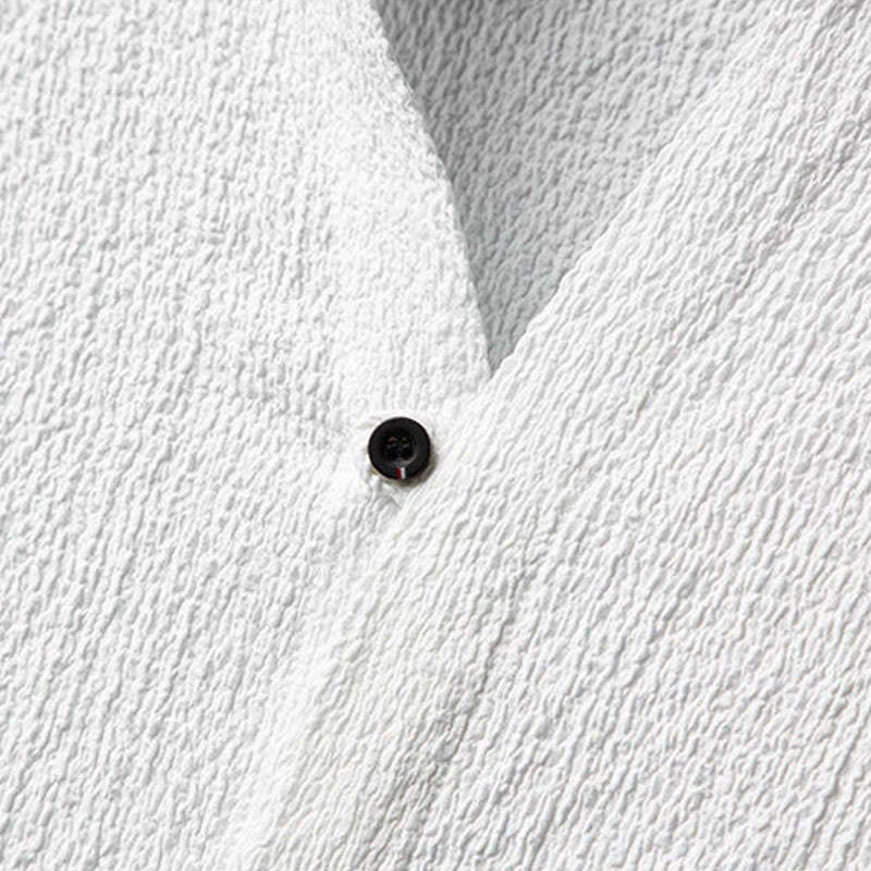 2Pcs Solid Color Texture Button Half Sleeve Shirt Pants Men's Set