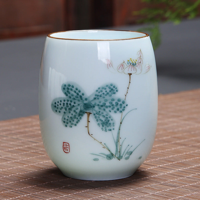 Koi Fish Lotus Landscape Dandelion Peony Flower Ceramic Teacup Kung Fu Tea Cup