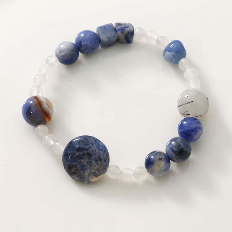 Blue Aventurine Agate Jade Black Rutilated Quartz Bracelet