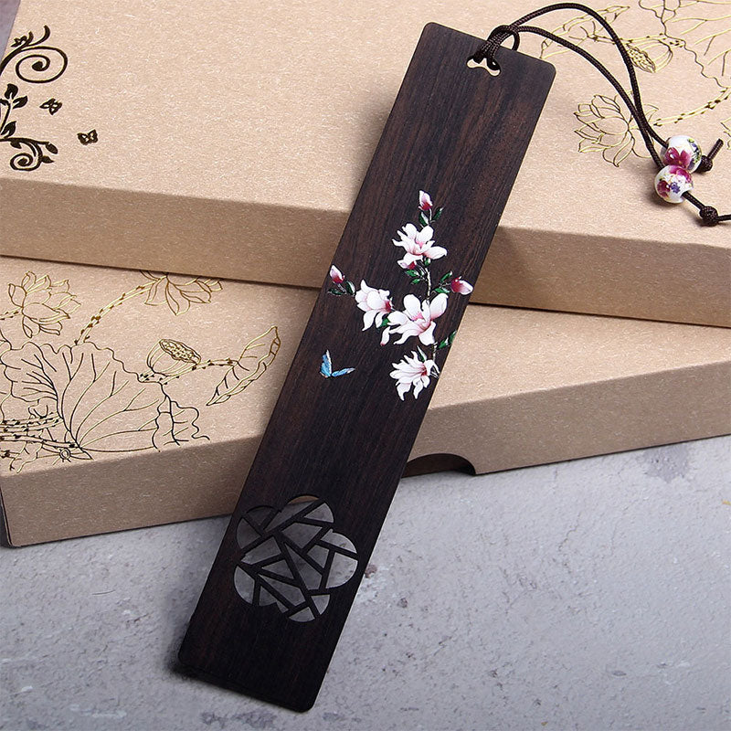 Butterfly Flower Ebony Wood Bookmarks With Gift Box