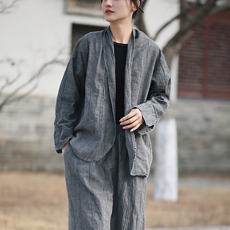 Solid Color Tie Dye Long Sleeve Zen Meditation Open Front Jacket