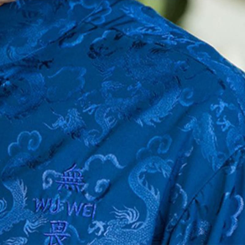 Chinese Tang Suit Frog-button Dragon Print Men's Half Sleeve Shirts