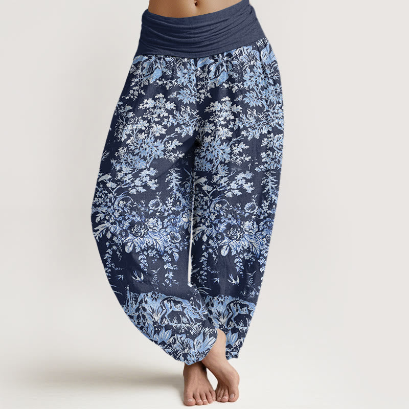 Casual Rocky Floral Pattern Women's Elastic Waist Harem Pants