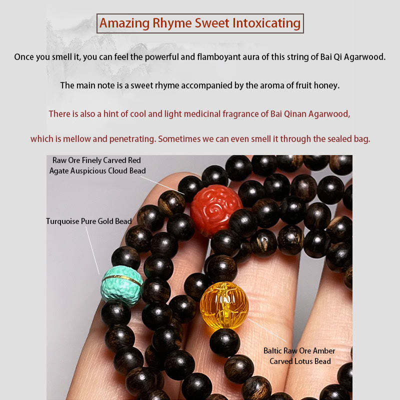 Nha Trang Bai Qinan Agarwood Turquoise Amber Red Agate Strength Meditation Bracelet