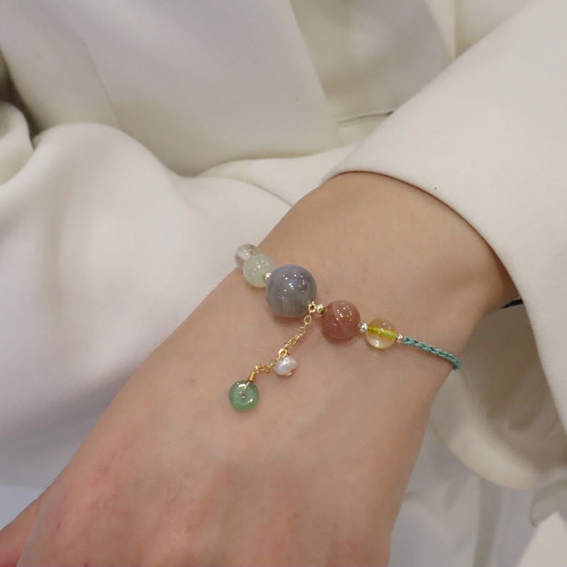 Moonstone Sunstone Beads Peace Buckle Charm Healing Bracelet