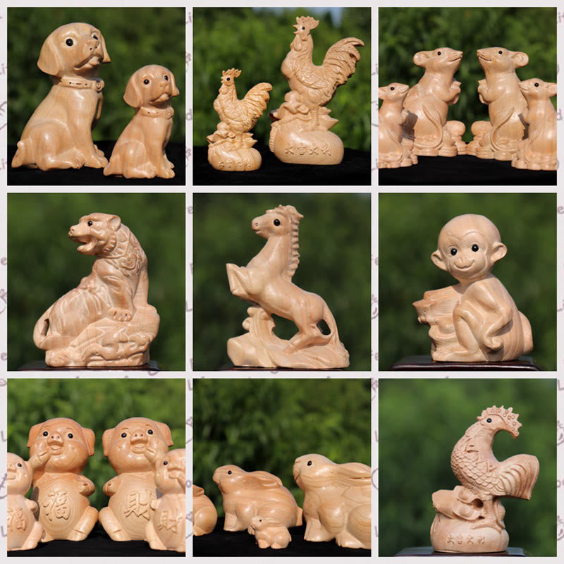 Year Of The Snake Chinese Zodiac Fu Character Peach Wood Home Statue Decoration