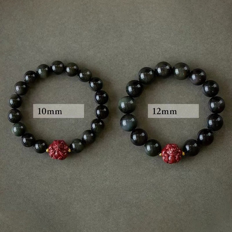 Chinese Zodiac Natural Black Obsidian Cinnabar Purification Bracelet