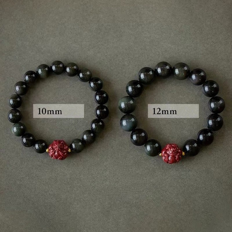 Chinese Zodiac Natural Black Obsidian Cinnabar Purification Bracelet