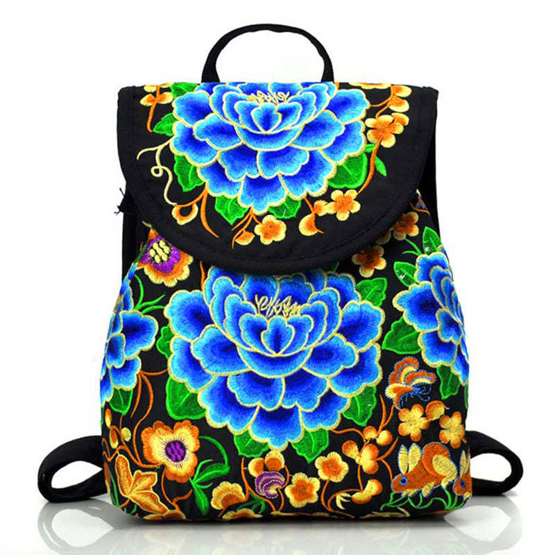 Peony Chinese Money Tree Embroidery Canvas Backpack