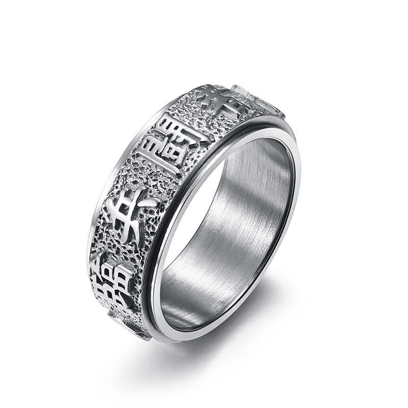 Tibetan The Nine-word Mantra Yin Yang Pattern Titanium Steel Spinner Balance Ring