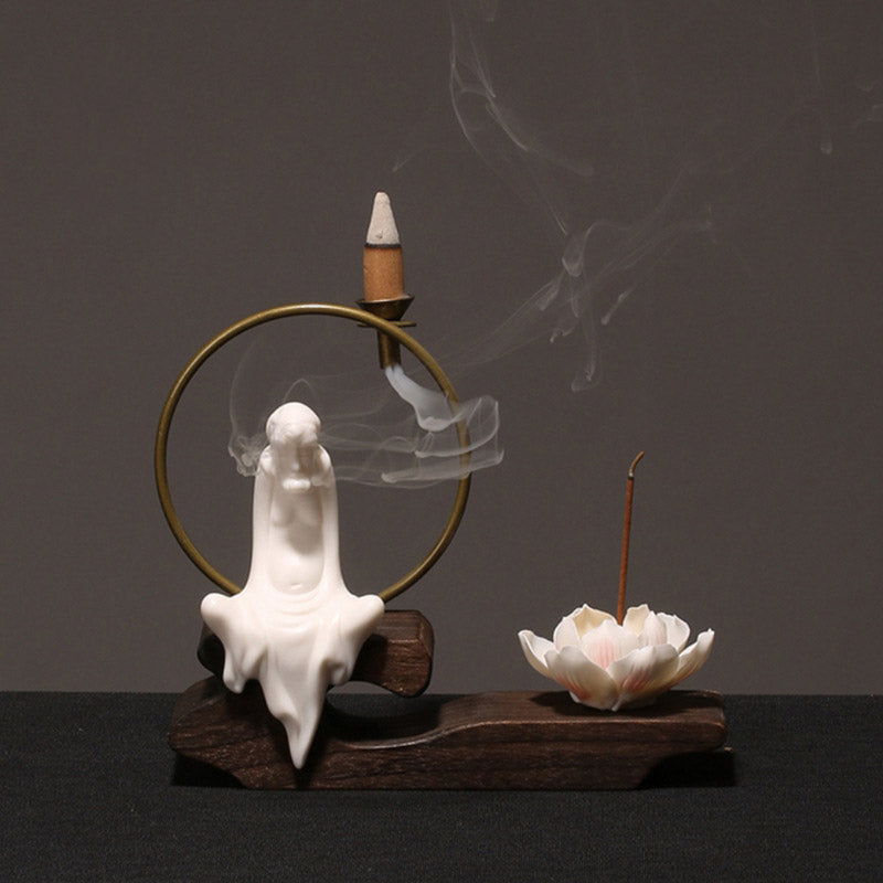 Ceramic Lotus Healing Meditation Incense Burner Decoration