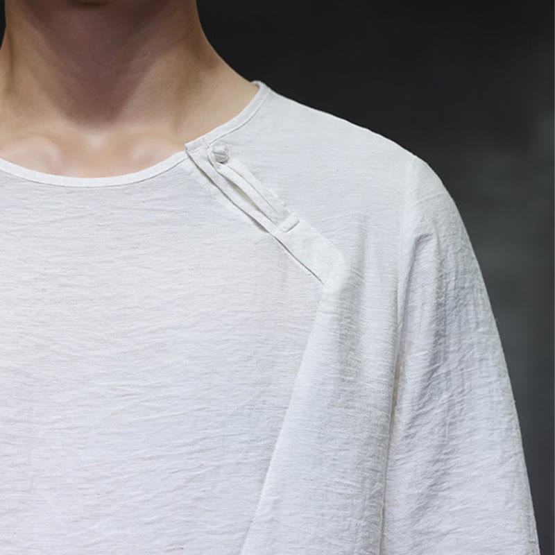 Fall Solid Round Neck Long Sleeve T-Shirt Cotton Men Clothing