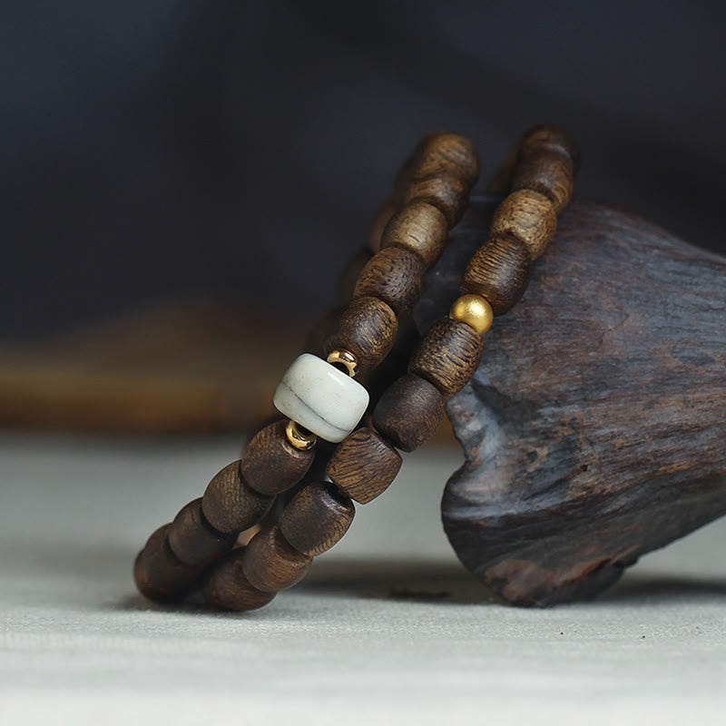 999 Gold Rare Tarakan Agarwood Tibetan Old Spirit Bone Balance Strength Double Wrap Bracelet