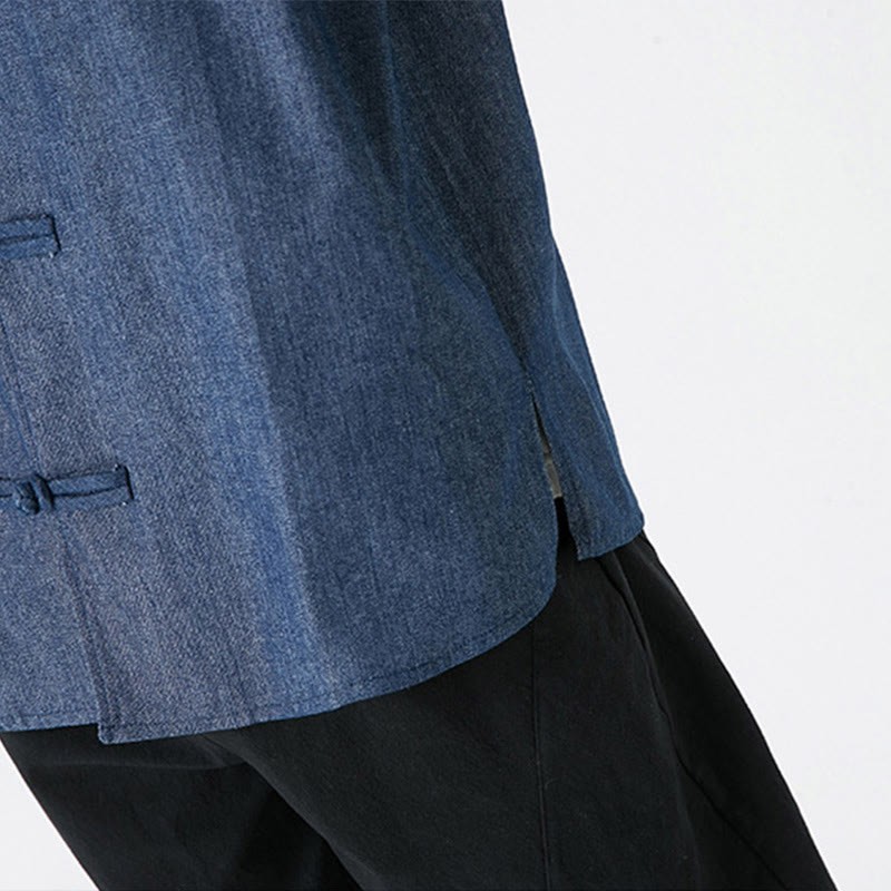 Bamboo Leaves Design Frog-button Tang Suit Cotton Men's Jacket Shirt