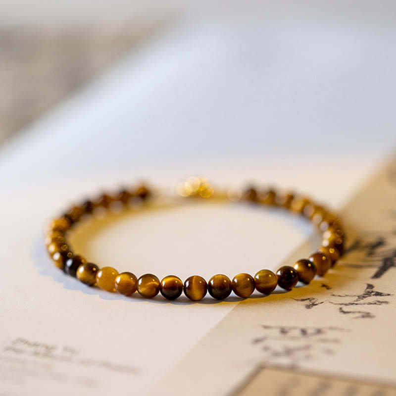 14K Gold Plated Natural Tiger Eye Stone Courage Protection Bracelet