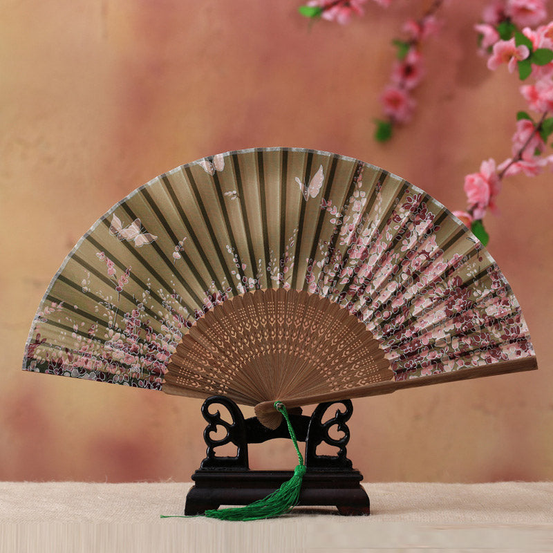 Cherry Blossom Lily Butterfly Bamboo Handheld Bamboo Folding Fan 21cm