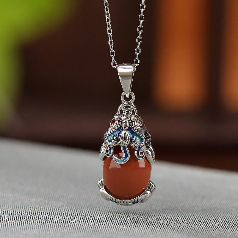 925 Sterling Silver Red Agate Copper Coins PiXiu Protection Ring Necklace Pendant Set