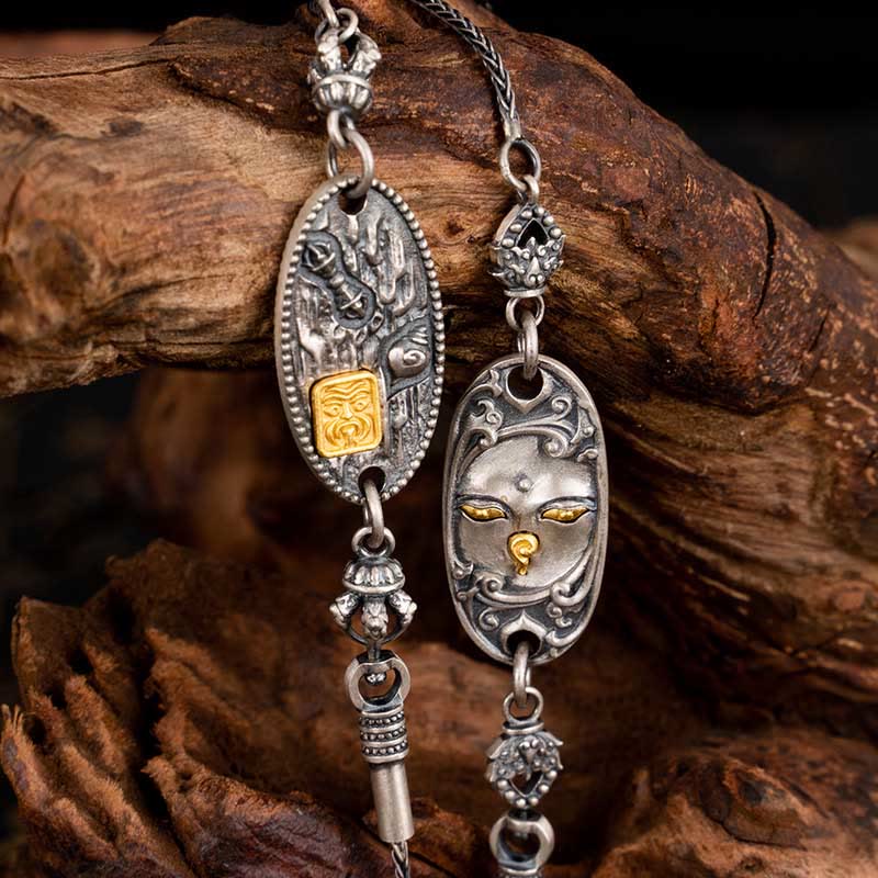 925 Sterling Silver Tibetan Zakiram Goddess of Wealth Bodhisattva Tara Om Mani Padme Hum Protection Metal Chain Necklace