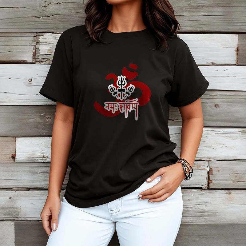 OM NAMAH SHIVAYA Three Small Tridents Cotton Tee T-shirt