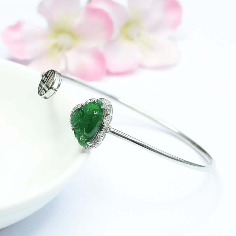 925 Sterling Silver Laughing mystic zen Jade Luck Bracelet Bangle