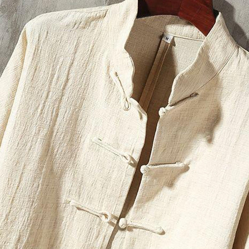 Stand Collar Tang Suit Casual Cotton Linen Shirt