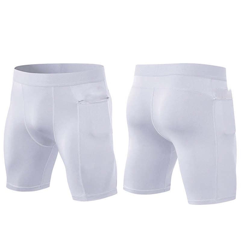 Men's Tight Stretch High Elasticity Quick Dry Sports Shorts With Zipper Pockets