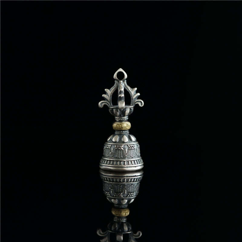 Tibet 925 Sterling Silver Om Mani Padme Hum Dorje Bell Vajra Engraved Enlightenment Pendant Hanging Decoration