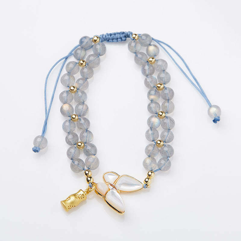 Natural Moonstone Butterfly Bamboo Healing String Bracelet