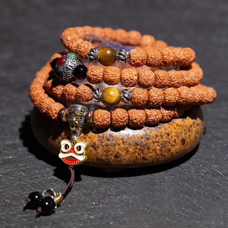 Tibet 108 Mala Beads Rudraksha Bodhi Seed Chinese Zodiac Natal mystic zen Wealth Charm Bracelet