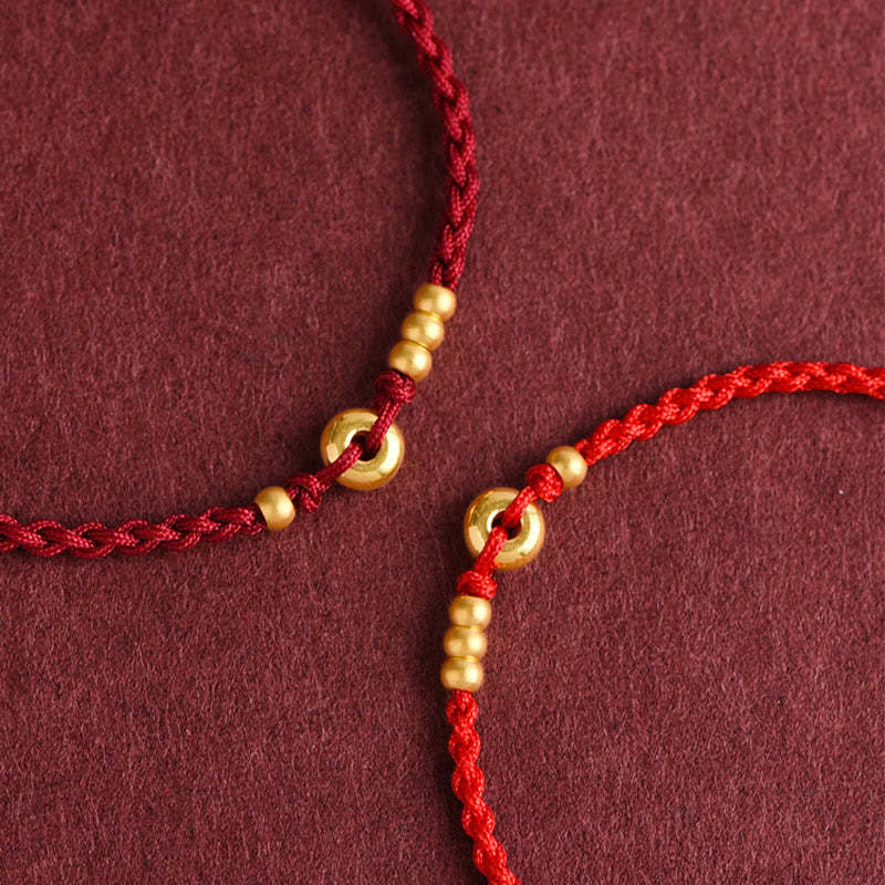 999 Gold Small Peace Buckle Design Handmade Luck?Braided Rope Bracelet Anklet