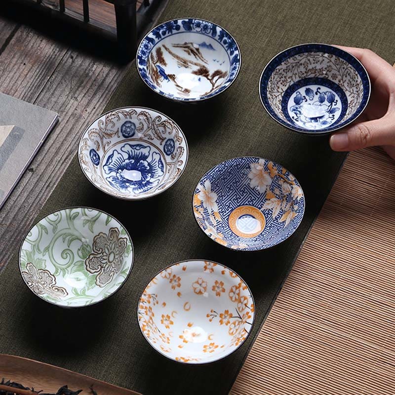 Flowers Fu Character Mountains Lotus Cherry Blossoms Ceramic Teacup Kung Fu Tea Cup