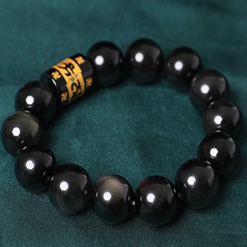 Rainbow Obsidian Om Mani Padme Hum Swastika Positive Bracelet