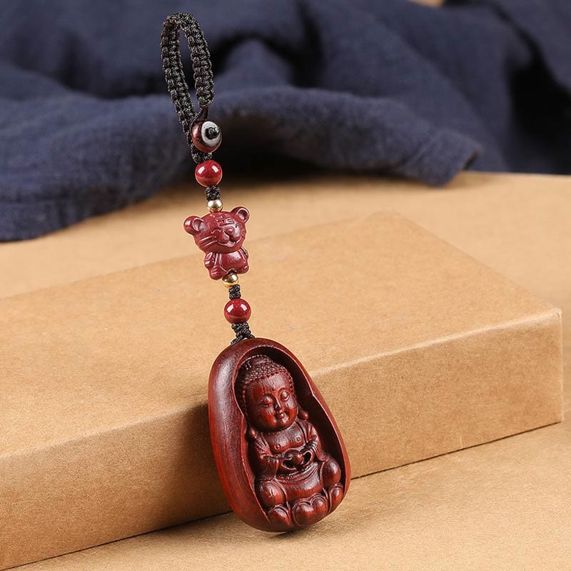 Small Leaf Red Sandalwood mystic zen Cinnabar Chinese Zodiac Amulet Protection Key Chain