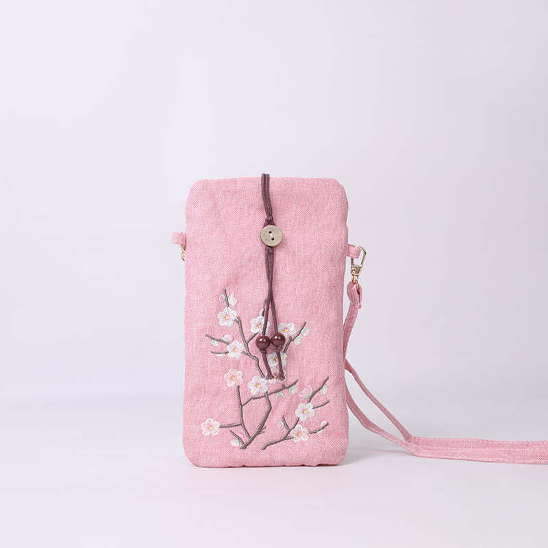 Small Embroidered Flowers Crossbody Bag Shoulder Bag Cellphone Bag 11*20cm