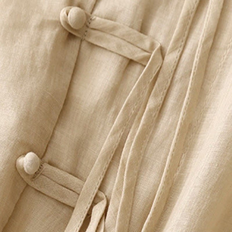 Casual Women's V-Neck Design Half Bell Sleeve Cotton Linen Cardigan Shirt