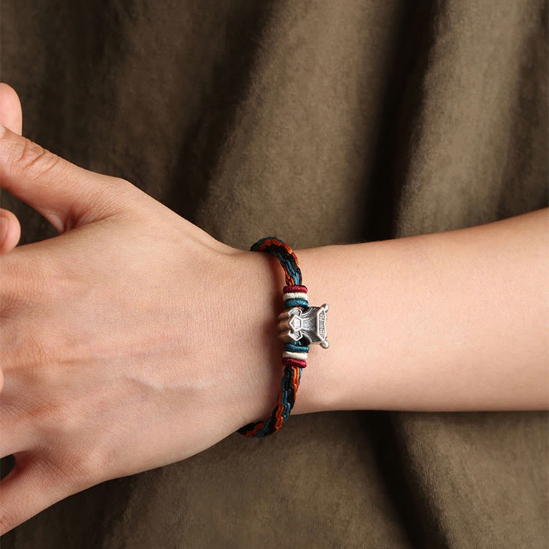 Handmade 999 Sterling Silver Year of the Dragon Chinese Zodiac Protection Colorful Reincarnation Knot Rope Bracelet
