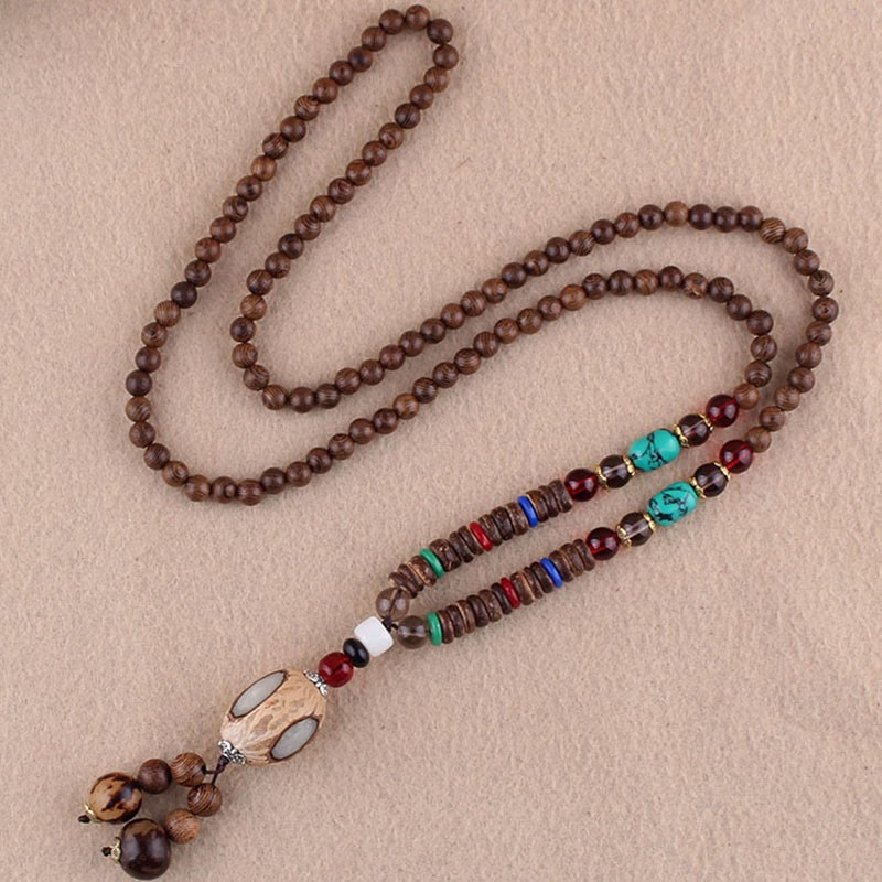 Tibetan Wenge Wood Bodhi Seed Agate Elephant Protection Necklace Pendant