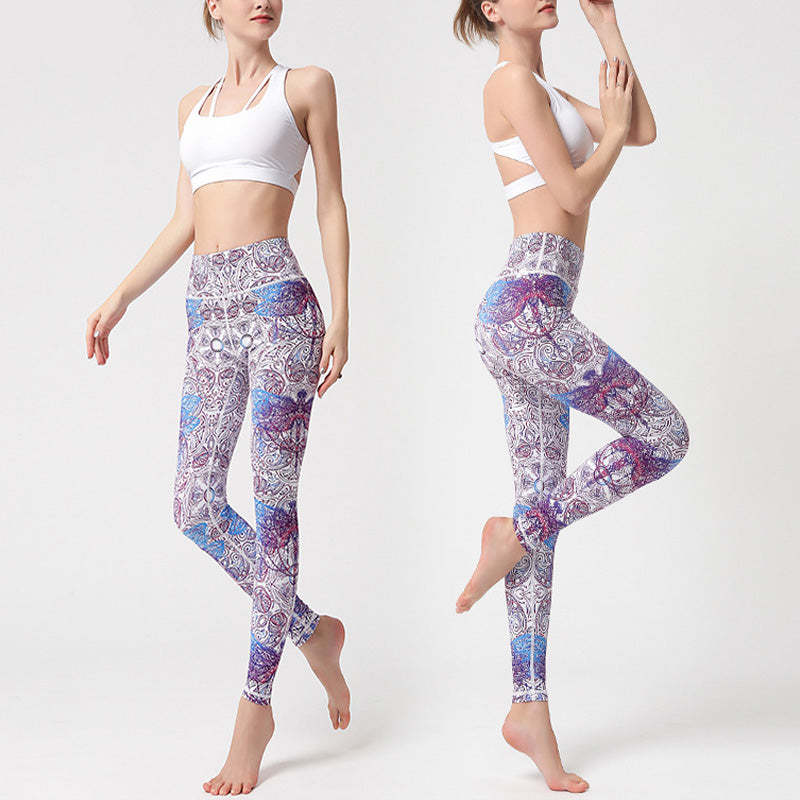 Flowers Leaves Birds Print Pants Sports Fitness Yoga Leggings Women's Yoga Pants