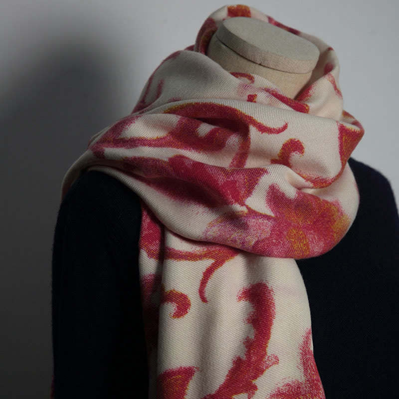 Tibetan Red Flower Print Shawl Fall Winter Soft Warm Scarf Wrap