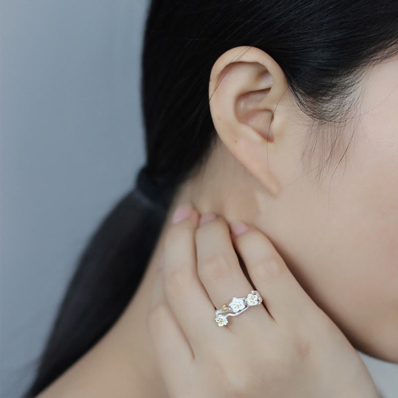 925 Sterling Silver Plum Bossom Calm Ring