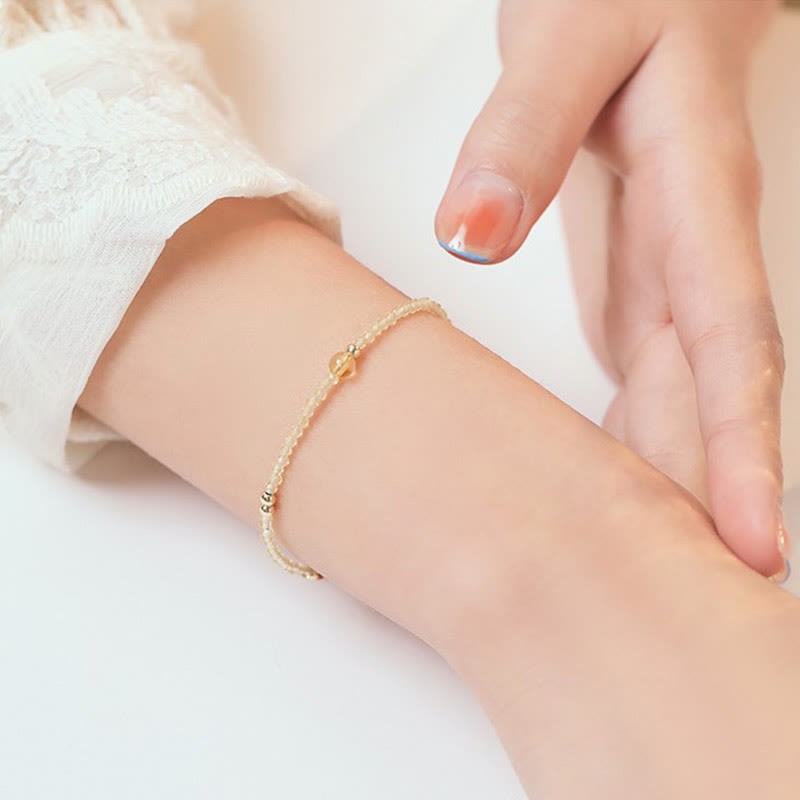 2mm Ultra-thin Citrine 14K Gold Plated Copper Beads Protection Bracelet