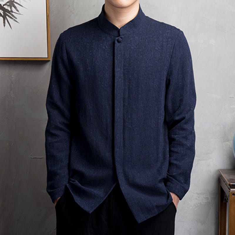 Solid Color Chinese Tang Suit Cotton Linen Jacket Men Clothing