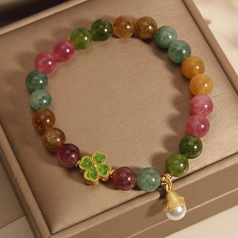 Colorful Tourmaline Four Leaf Clover Flower Wisdom Bracelet