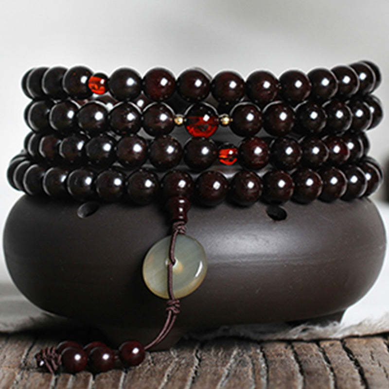 108 Mala Beads 4.8 Stars With Gold Star Indian Small Leaf Red Sandalwood Amber Turquoise Chinese Knotting Blessing Bracelet