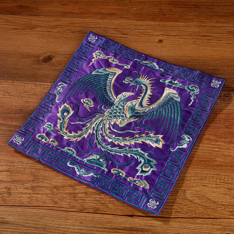 Crane Phoenix Dragon Kirin Embroidered Cup Mat Pad Tea Cup Coaster Square Kung Fu Tea Mat