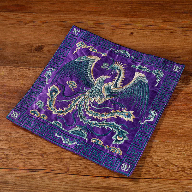 Crane Phoenix Dragon Kirin Embroidered Cup Mat Pad Tea Cup Coaster Square Kung Fu Tea Mat