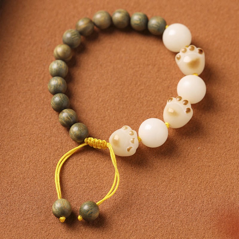 Natural Green Sandalwood Bodhi Seed Cat Paw Claw Cure Bracelet