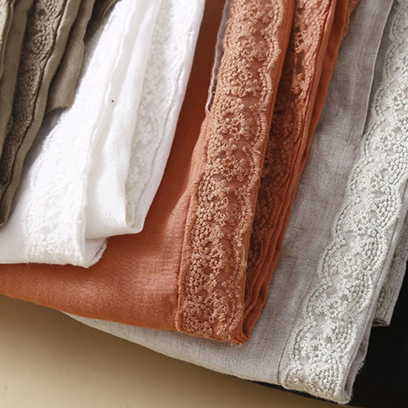 Plain Color Flower Embroidery Side Linen Women's Pants With Pockets
